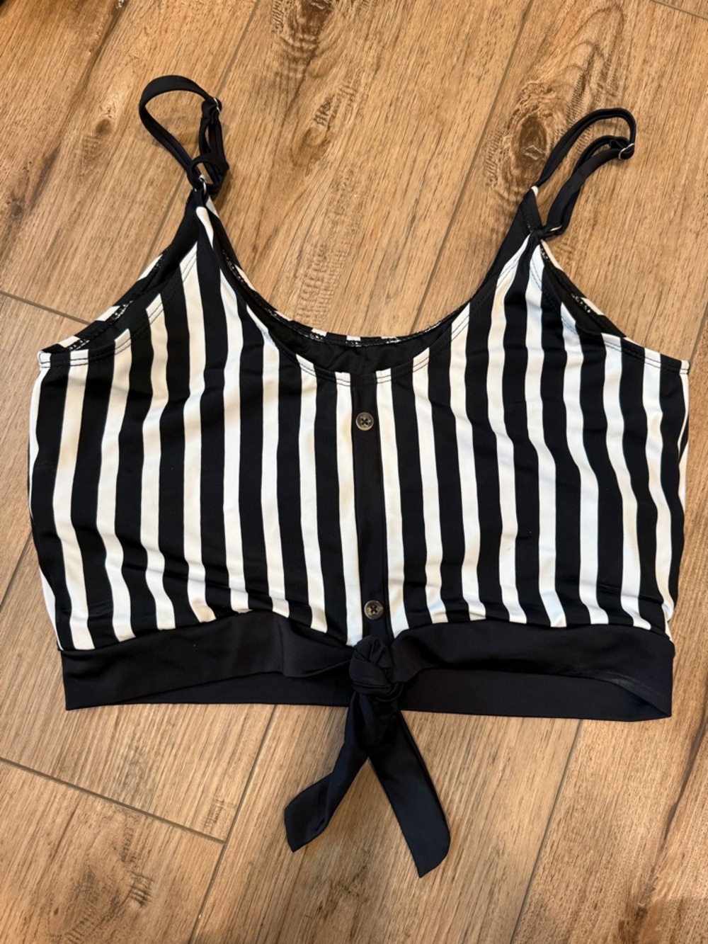 Black & White Striped Tie-Front Swim Top